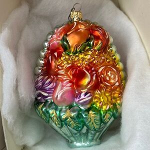 CHRISTOPHER RADKO "Flower Basket" Glass Christmas Ornament #1661 of 5000 w/ Box